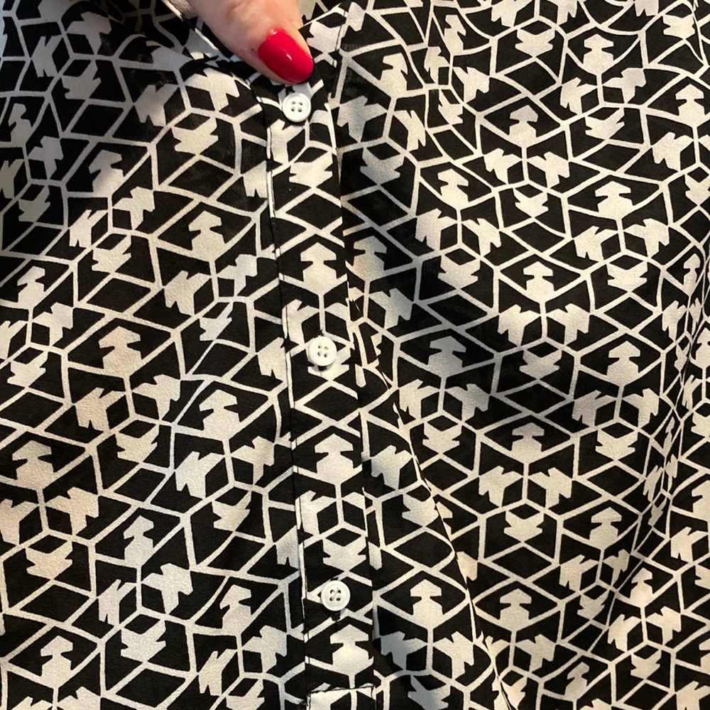 J. Crew Black and White Graphic Blouse with Mandarin Collar - Picture 5 of 7